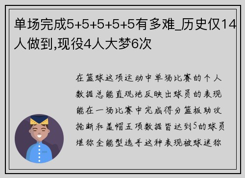 单场完成5+5+5+5+5有多难_历史仅14人做到,现役4人大梦6次